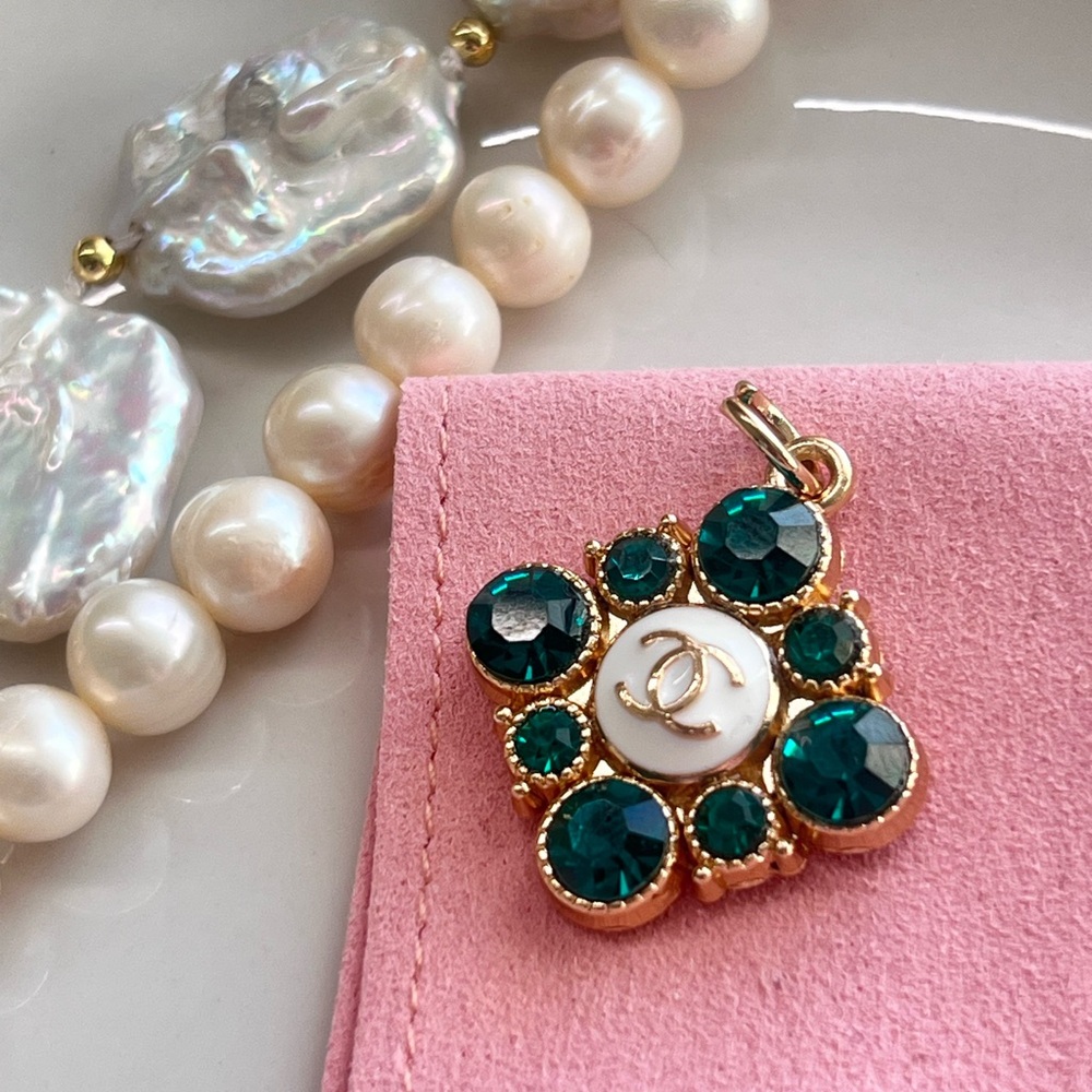 Chanel Gold and Green Rhinestone Charm - Picture 2 of 5